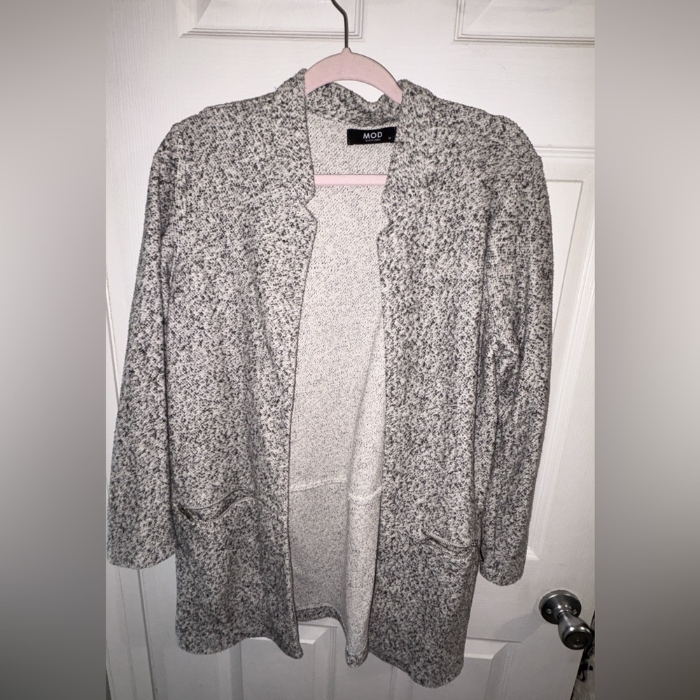 Gray Textured Open Front Cardigan